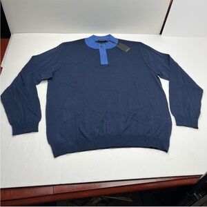 Bugatchi Quarter Zip 100% Merino Wool XL Navy Blue Long Sleeve Sweater NEW *FLAW